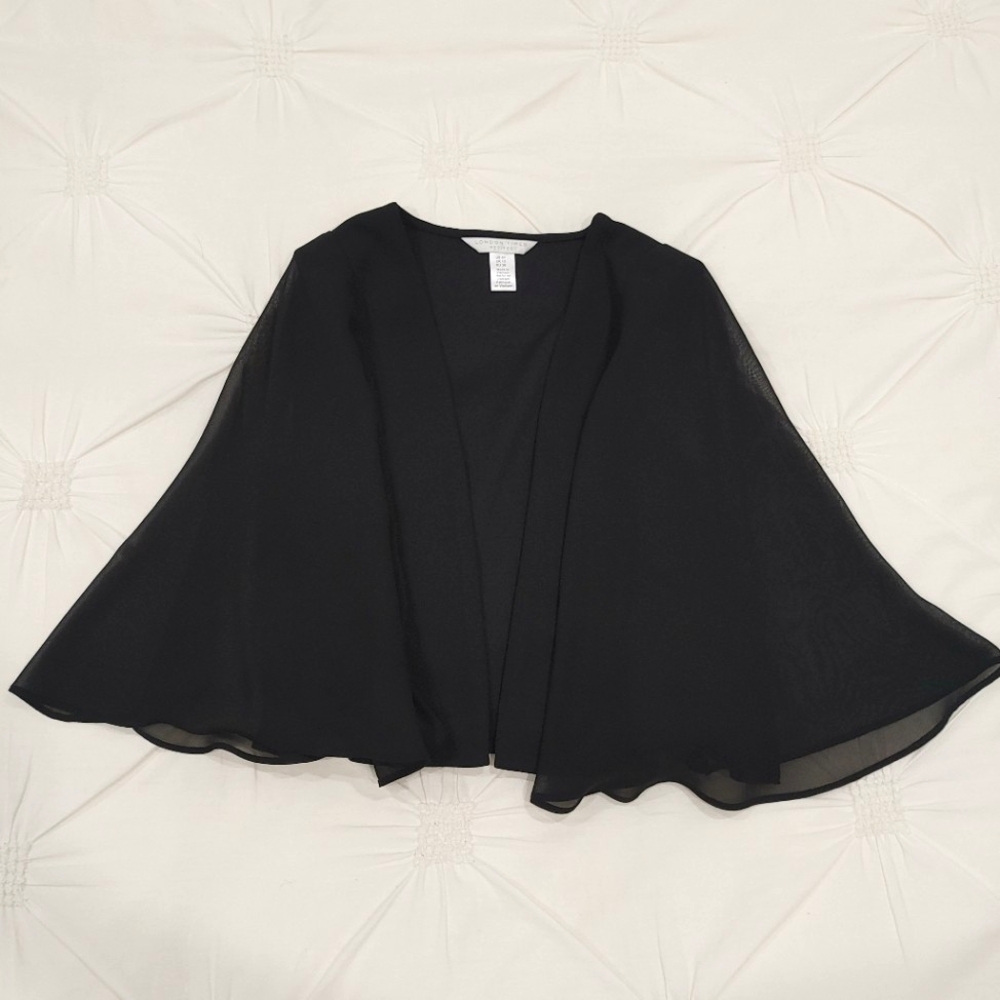 London Times Petites black sheer open cardigan shall. Size 6P or UK 10